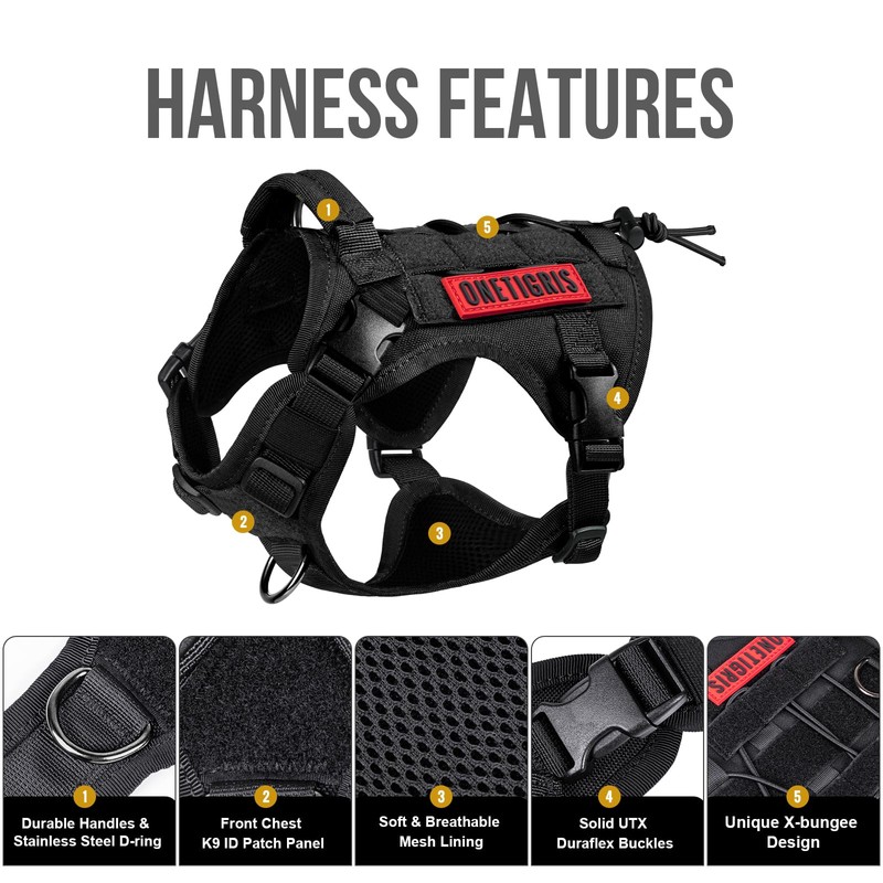 OneTigris Tactical Dog Harness Vest,No-Pull Service Dog Vest with Hook