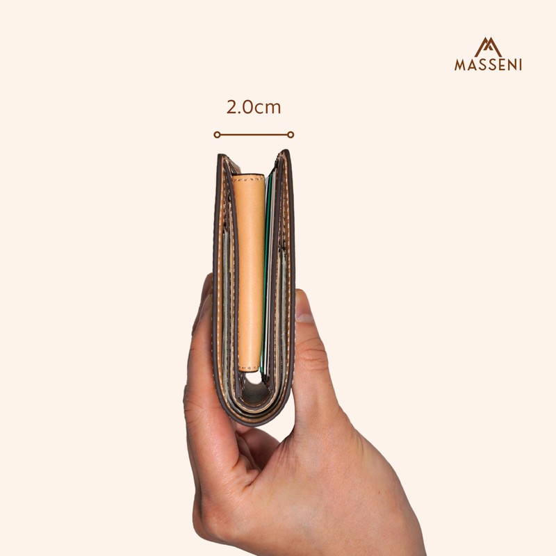 MASSENI Men's Luxury Italian Leather Bifold Wallet, Coin Pocket, Tan