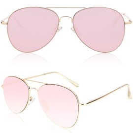 SOJOS Classic Aviator Sunglasses for Women Men Metal Frame Spring Hinges SJ1030,Bright Gold/Pink
