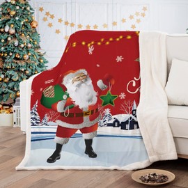 Christmas Blanket Red Santa Claus Fleece Throw Blanket Thick Warm Soft Cozy Flannel Blanket for Sofa Couch Bed (Double 150x200cm)