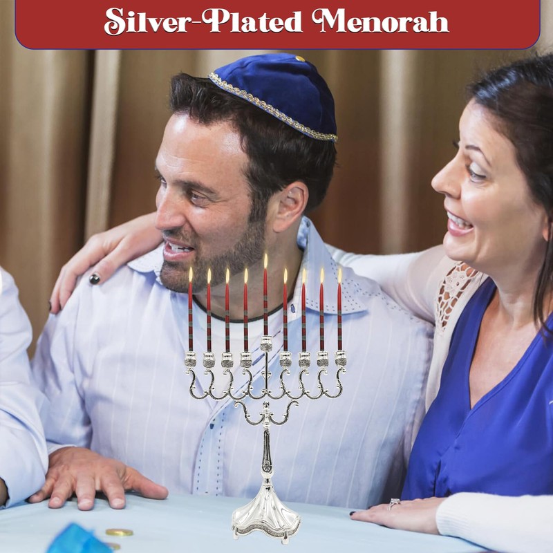 Majestic Giftware MN-HA19379BS Hanukkah Menorah, 8-Inch, Silver Plated