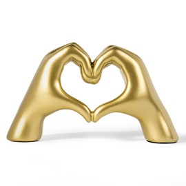 Heart Hands Sculpture - Gold Decor for Living Room - Small Heart Shaped Table Statues for Home Decor - Cute Shelf Sculptures Home Decor Aesthetic - I Love You Gifts Girlfriend Women Wife Anniversary