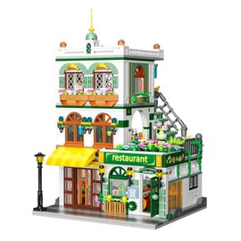 Henofen City Restaurant Building Blocks Set for Adults, Dining Hall Street View Modern Building Set with Light, Christmas Birthday Gift for Teens(997 pcs)