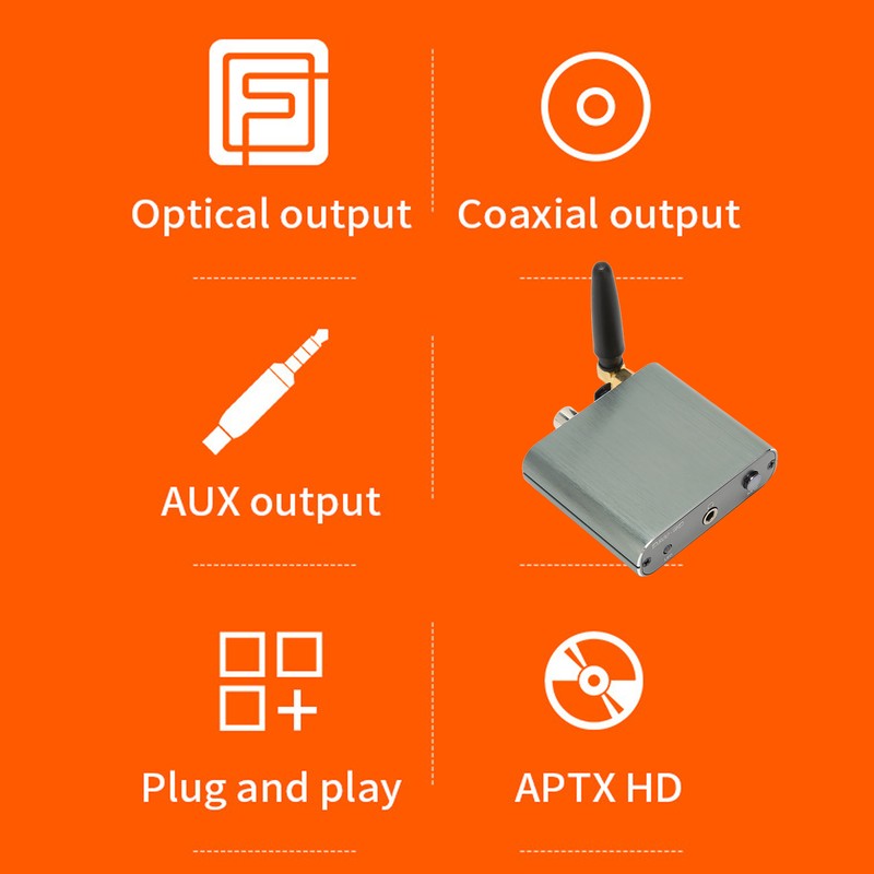 Bluetooth 5.2 Receiver Low Latency AUX Optical Coaxial Output Support