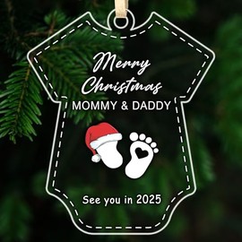Pregnant Ornament 2024, Expecting Parents Gifts, Christmas Pregnancy Announcement for Grandparents, Aunt, Famliy, Pregnancy Ornament 2024, Gender Reveals (Baby Bodysuit 2025)