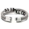 Mens Double-Row Beige Grey Braided Leather Bracelet Bangle Wristband with
