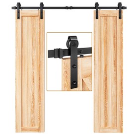 EaseLife 6.6 FT Double Door Sliding Barn Door Hardware Track Kit,Basic J Pulley,Heavy Duty,Slide Smoothly Quietly,Easy Install (6.6FT Track Kit for Double 20" Wide Door)