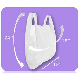 100 x Extra Large 100% Recycled 12" x 18" x 24" Carrier Bags / 24 Micron/Plastic Strong Heavy Duty Jumbo Vest Eco Friendly 12x18x24 inch (White)