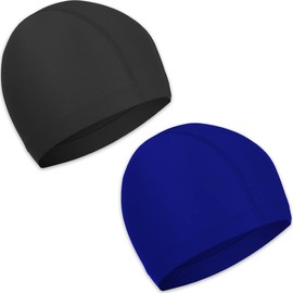 Swimming Caps, Pack of 2, Unisex Swimming Cap, Women's Swimming Cap, Swimming Cap, Flexible Cap for Girls, Long Hair, Men, Children, Boys (Black, Lake Blue)