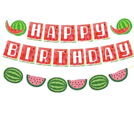 Watermelon Happy Birthday Banner, Summer Fruit Theme Party Decorations for Boys and Girls, Sweet One in a Melon 1st Birthday Supplies.