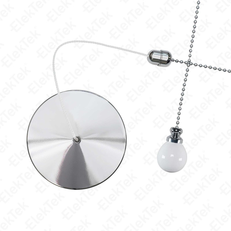 Premium pull chain set, chrome, white ball.