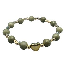 MetJakt Natural Beaded Bracelets for Women - Gem Semi-Precious Gemstone Bracelet, 8mm Love Heart Healing Crystal Bracelets - Elastic Stretch Adjustable Bracelet (avocado jasper)