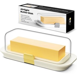 Butter Dish with Lid for Countertop and Refrigerator Door Shelf, Airtight Butter Keeper Container, Butter Holder for East/West Coast Butter, , Microwave/Dishwasher Safe - Color: Yellow, Size: Medium