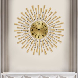 CeRaBuRET Large Gold Wall Clock, 27.6 Inch, Silent, Battery Operated, Modern Crystal Design, Ideal for Living Room Decor