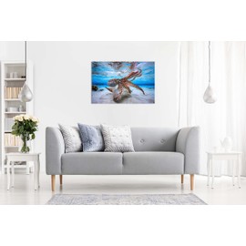 Panther Print Fine Art Prints Dancing Octopus Underwater Artistic Framed Canvas Print, Pictures for Home Walls, Bedroom, Living Room & Bathroom Decor 31x20cm (12x8in)