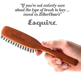 ZilberHaar Long Hair & Beard Brush - Made From Stiff First Cut Boar Bristles And Pearwood - Perfect Skin Care for Men - Works with all Beard Balms and Beard Oils