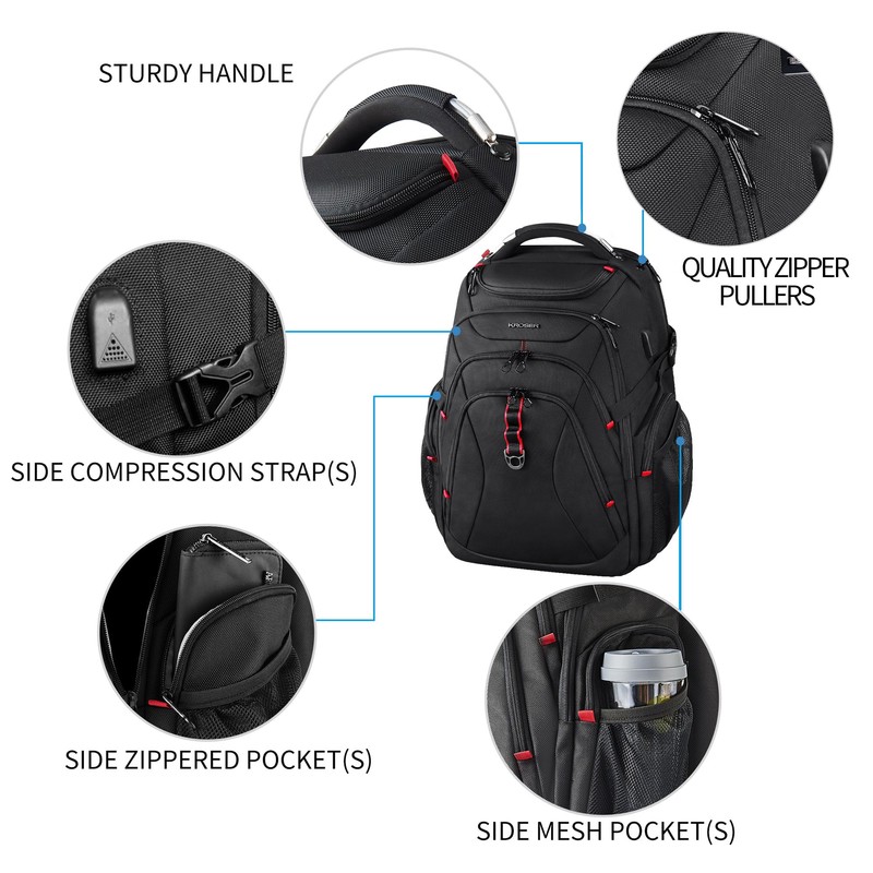 KROSER Travel Laptop Backpack 17.3 Inch XL Computer Backpack with