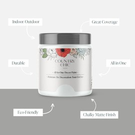 Country Chic All-in-One Chalk Paint for Furniture, Cabinets, Home Decor, Eco-Friendly, Matte Finish, Built-In Primer & Top Coat for Wood, Metal - Simplicity (White) - Pint 16 oz (475 ml)