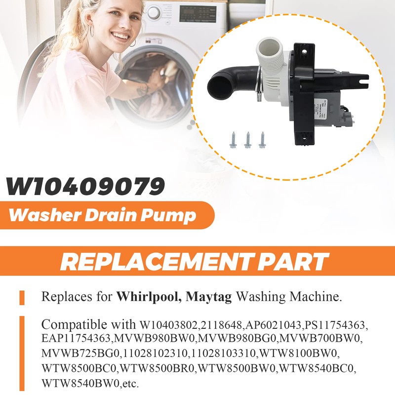Beaquicy W10403802 Washer Drain Pump Replacement for Whirl-pool May-tag Ken-more