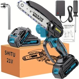 AZZUNO 6 Inch Electric Portable Mini Chainsaw Cordless Handheld Chain Saw Wood Cutter