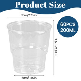 KYYGKY 60 Pcs Clear Hard Plastic Cups, 200ml Plastic Glasses Plastic Tumblers Reusable Drink Cups Plastic Party Cups Plastic Cocktail Glasses for Party, Picnic Family Dinner and BBQ