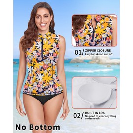 WOWENY Women's Swimming Shirt Sleeveless Tankini Women's Swimming Shirt Rash Guard Sun Protection Swimsuits Swimwear Surf Shirt Beach Swimming Vest, PC