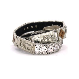West Star Texas Genuine Leather Belt Rodeo Women & Cowboy Big Rhinestone With Engraved Buckle Country Style Silver -1033 Prayer SNAKE L
