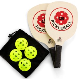 Pickleball Paddle Starter Set with 2 Red Paddles, Carry Bag, 4 Indoor Pickle Balls by Day 1 Sports - Beginner and Recreational Pickleball Kit with Lightweight, Wooden Rackets and Accessories