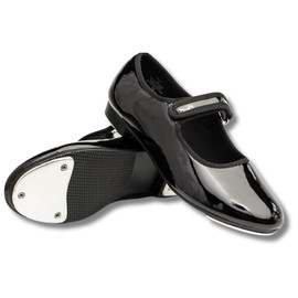 Dance Class Girls Molly Jane Tap Shoe Mary Flat, Black Patent, 7 Toddler