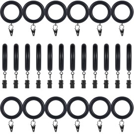 24 Pack Wooden Curtain Rod Rings with Drapery Clips Farmhouse Beech Wood Drapes Rings 1.8 Inch Interior Diameter Rustic for 1.4 Inch Curtain Rod Pole (Black, Inner Dia 1.8 in)