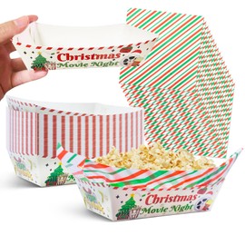 100 Pcs Christmas Party Supplies Movie Night Snack Trays 50 Movie Paper Food Tray Party Bowl with 50 Waxed Deli Paper for Xmas Movie Party Supplies Decorations Serving Trays Nacho Snack Popcorn Holder