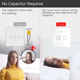 MOES Smart Switch, Benötigt Tuya ZigBee Hub, Kein Neutralleiter erforderlich, Kein Kondensator, Kompatibel mit Smart Life Tuya App Alexa Google Home, 2 Gang, Weiß