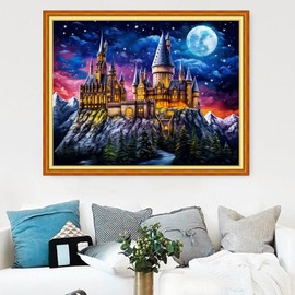 Magxvouy Cross Stitch Kits Stamped Full Range of Embroidery Kits,Cross Stitch Patterns Needlework Kits for Beginners 11CT Printed Kits&Moon Castle 16x20 inch