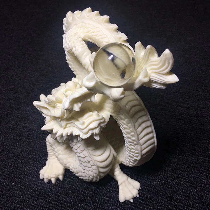 Chinese Feng Shui White Statue,Dragon Play Bead Statue, Hand-Carved Art
