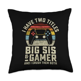 LevelUp Video Gamer Merch Store Gamer Big Sister Sis Daughter Video Games Gifts Girls Throw Pillow, 18x18, Multicolor