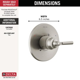 Delta Faucet Saylor Shower Valve Trim Kit for Shower Systems and Brushed Nickel Shower Faucets, Delta Shower Handle Replacement, Shower Faucet Handle, Stainless T14035-SS (Valve Not Included)
