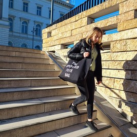 Very Large Tote Bag - Bente | Made from Recycled Cotton | With Thick Fabric | Very Robust | 2 Long Handles | Ideal as a Shopping Bag, Bath Bag, Shopper Handbag, Black / Tote Bag