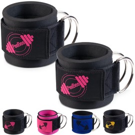 Ankle Straps for Cable Machines | Fitness Padded Ankle Straps Cable Attachment for Gym Weightlifting and Workout with Ankle Cuffs for Legs, Abs and Glute Exercises (Carry Bag Included (Pair Black)