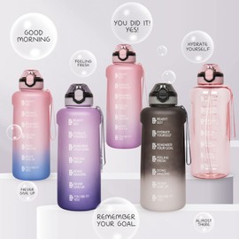 DEARRAY Tritan Trinkflasche 2l mit Strohhalm & Zeitmarkierung, 2 liter BPA-frei Große Wasserflasche mit Uhrzeit Motivierende Sportflasche für Fitness & Gym