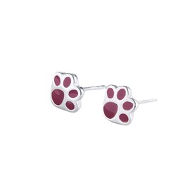 Deelfel Women's 925 Silver Paw Stud Earrings Cat Motif Black and Silver Metal Allergy Cute Animal Jewelry for Both Ears, Silver
