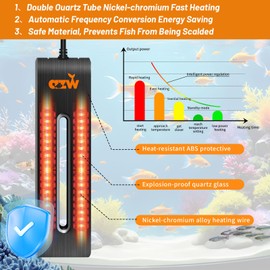 azw Aquarium Heater 300W/500W/800W, Fish Tank Heater with Digital LED Controller, Frequency Conversion Energy Saving, IPS Anti-Boiling Fish, Multiple Intelligent Protection for Freshwater/Saltwater