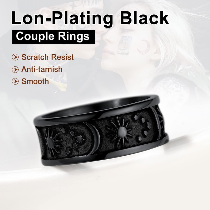 U7 Stainless Steel Rings For Women Star Moon Cool Black