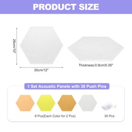MECCANIXITY Hexagon Acoustic Panels 30x26cm B1 Fireproof Soundproof Foam Panels with 30 Push Pins for Wall Decoration Home Studio Office(White, Gold, Lemon Yellow, Dusty Yellow)