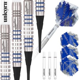 Unicorn Soft Tip Darts Set | Gary 'The Flying Scotsman' Anderson Silver Star | 80% Natural Tungsten Barrels with Blue Accents | 19 g