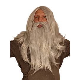 HandinHandCreations Wizard Wig and Long Beard with Wizard Merlin Sorcerer Costume Hat - All Included
