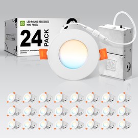 ASD 24 Pack 3 Inch LED Recessed Light 6W, 5 CCT 2700K-5000K CRI90+, IC Rated Ultra Thin Dimmable Ceiling Lights with J Box, Canless Wafer Downlight, Round Slim Panel Lighting, UL Energy Star, White
