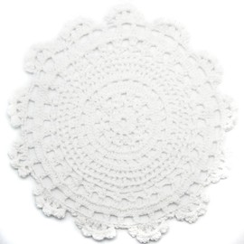 kilofly Handmade Crochet Round Cotton Lace Table Placemats Doilies Value Pack [Set of 4], Medallion, 9.8 x 9.6 inch, White