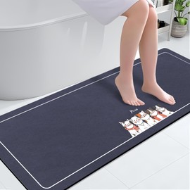 Extra Long Bath Mat 15.7" x 47.2" Super Absorbent Bath Mat, Rubber Non Slip Quick-Drying Bathroom Mats Thin Bathroom Floor Mats Fit Under Door，Washable Bathmat, Easy to Clean Bathroom Rugs