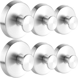 byojia Suction Cup Hooks, Shower Hooks for Inside Shower, No-Drill Towel Hook Stainless Steel Waterproof Suction Hooks for Wreaths, Loofah, Towel, Coat, Bath Robe (Brushed Nickel, 6Pcs)