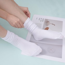 cnomg 4 Pairs Stacked Socks for Women - Soft Extra Long Scrunch Knee High Socks for Indoor Outdoor Use (US, Alpha, One Size, Regular, Regular, White)